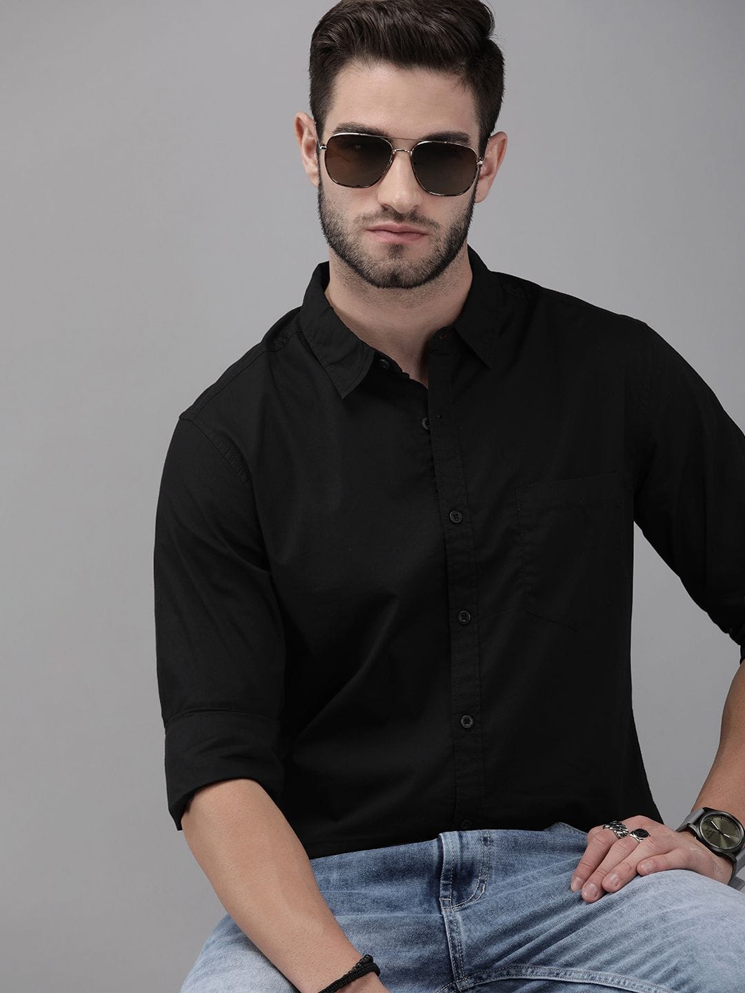 Roadster Men Black Pure Cotton Casual Shirt Myntra sale