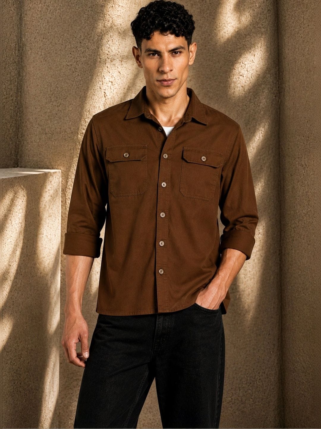 7TH LEGION Brown Solid Casual Shirt with Spread Collar Myntra sale
