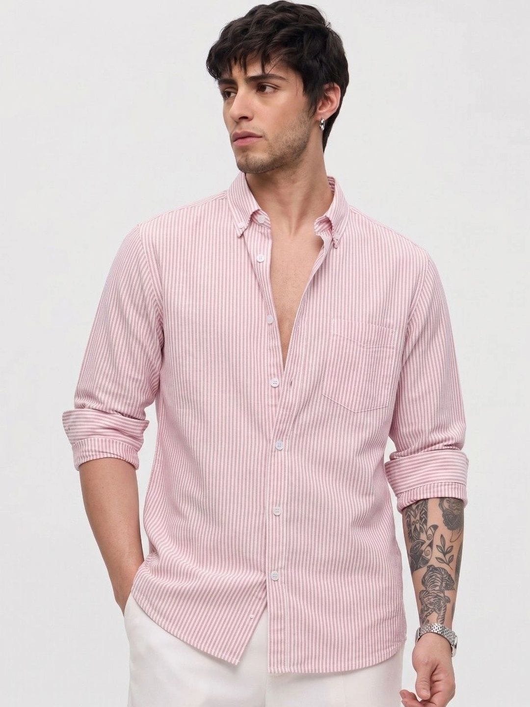 OQUENT Men Standard Striped Casual Shirt Myntra sale