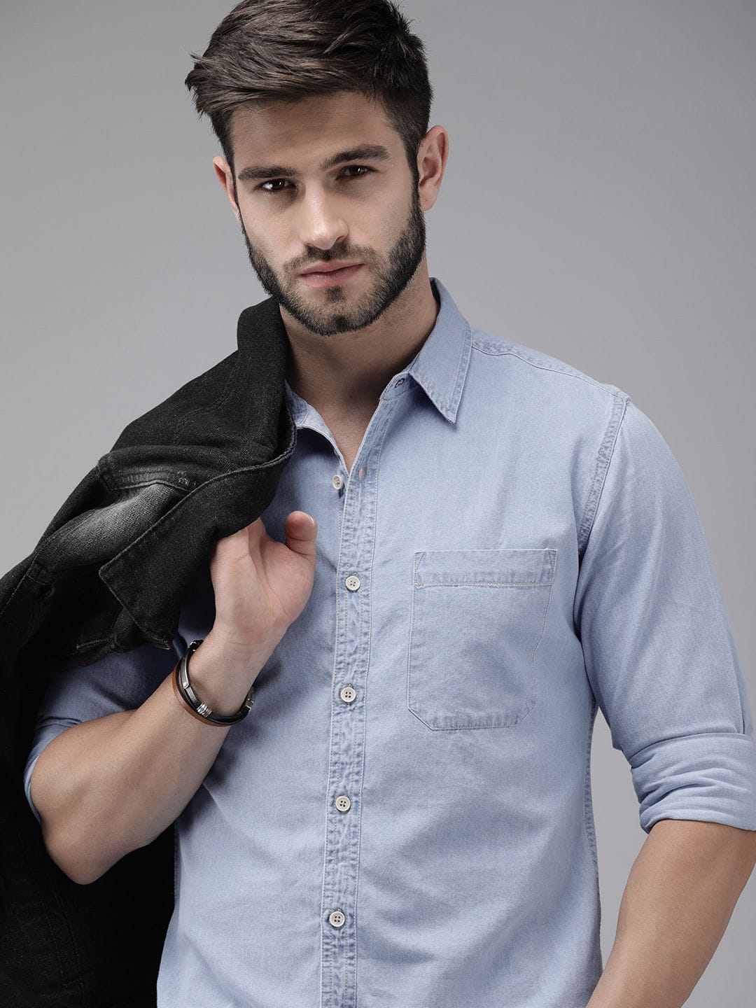 Roadster The Roadster Lifestyle Co Men Light Blue Solid Regular Fit Chambray Casual Shirt Myntra sale