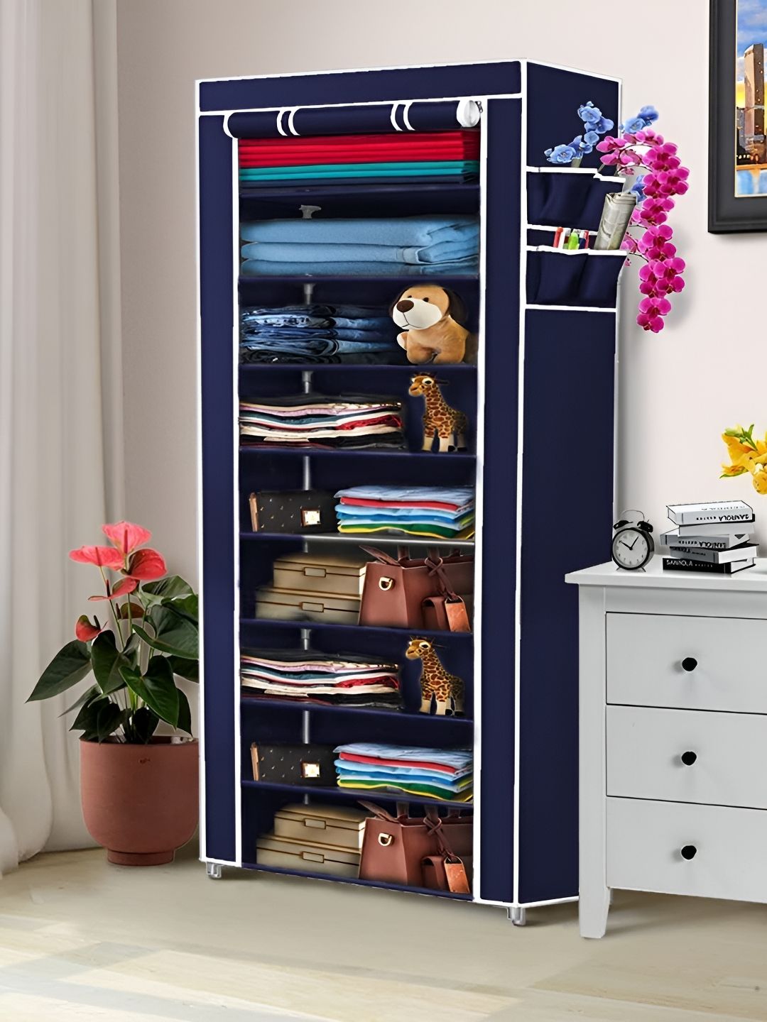 Pamworld Navy Blue Non Woven Fabric 9 Shelf Shoe Rack Myntra sale