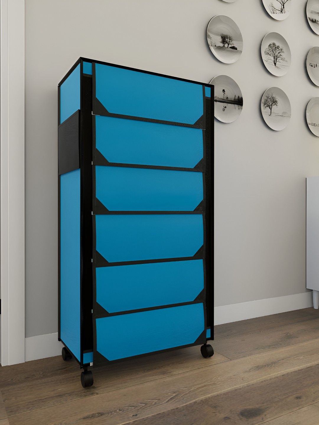 Fabura Blue & Black 6-Layers Shoe Rack With Wheels Myntra sale