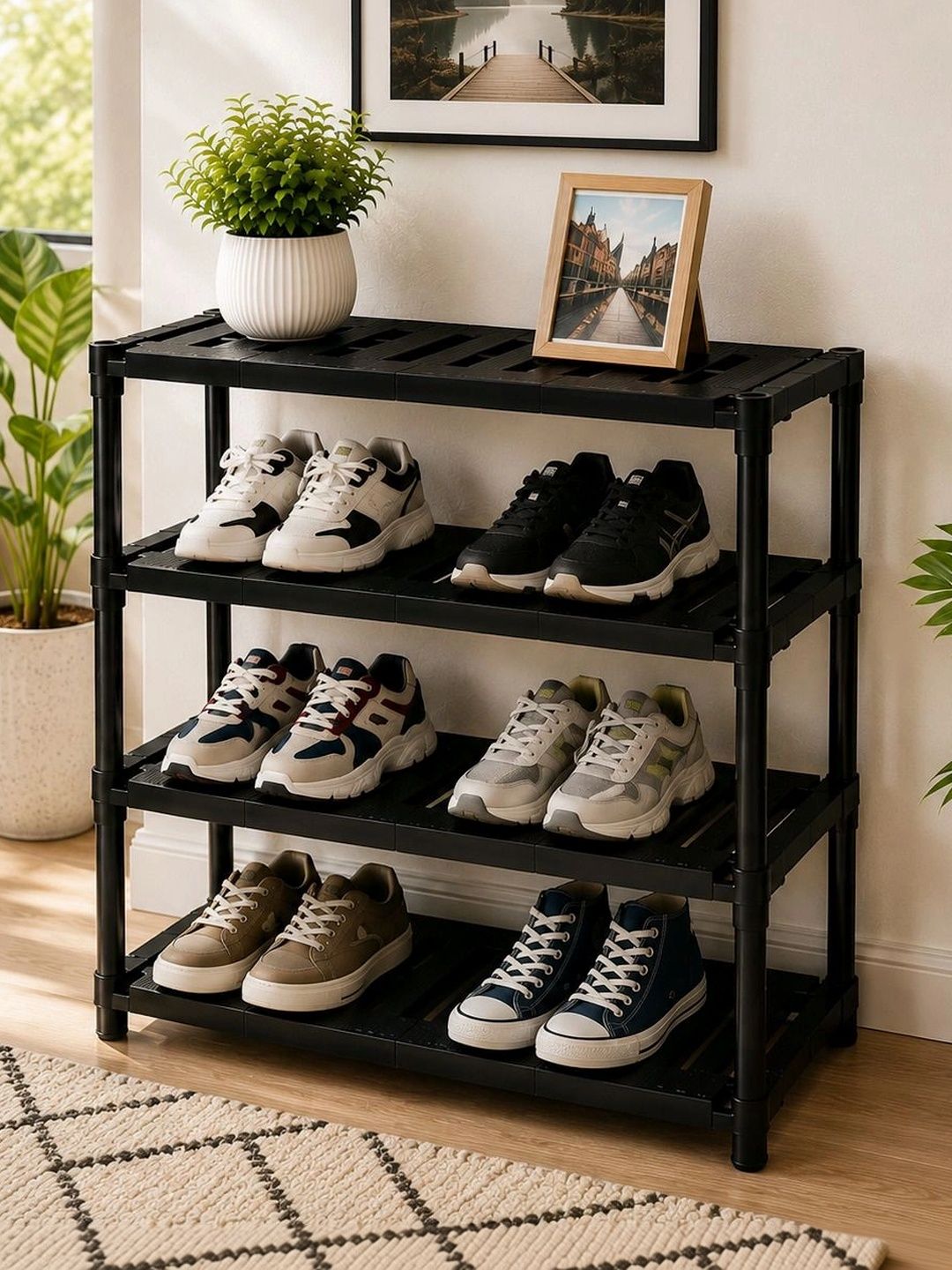 UKDI MUKDI Black 4-Layers Shoe Rack Myntra sale