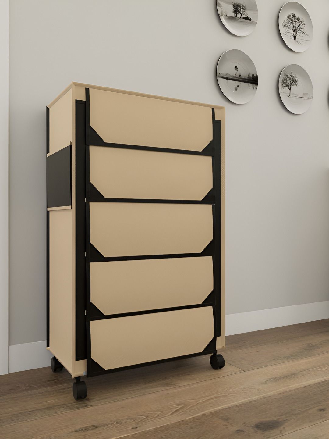 Fabura Beige & White 5-Layers Shoe Rack With Wheels Myntra sale