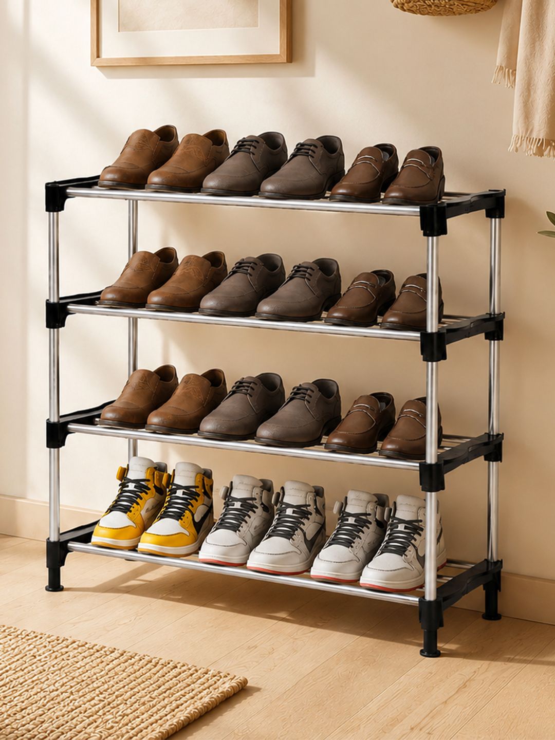 ADA Black 4-Tier Metal Shoe Rack Myntra sale