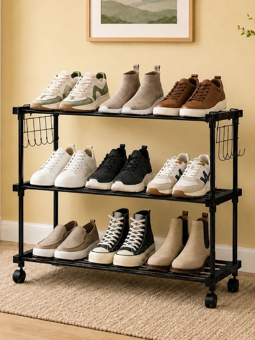 LEOPAX Black 3-Layer Shoe Rack With Wheels Myntra sale
