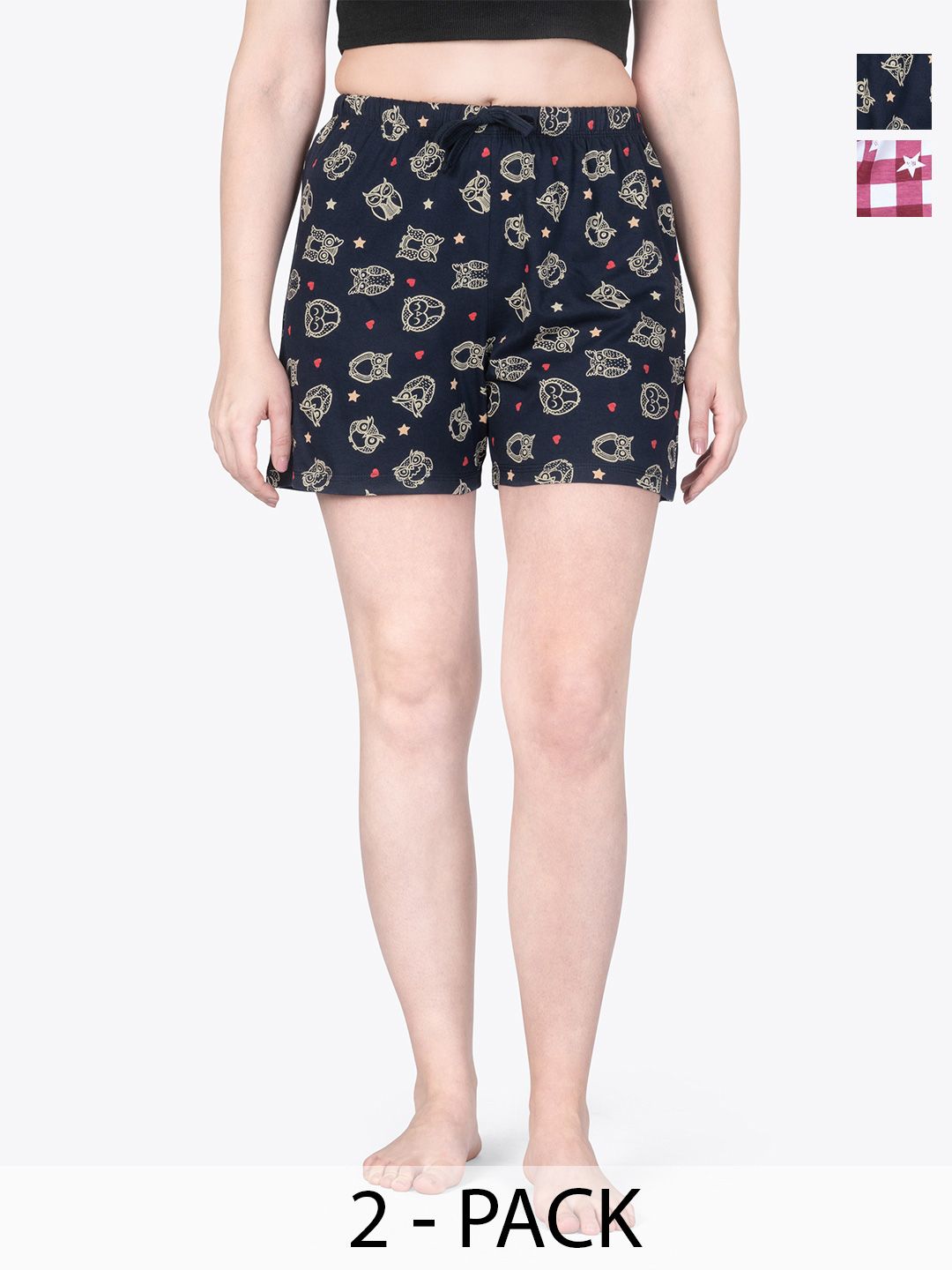 ariel Women Pack Of 2 Checked Pure Cotton Lounge Shorts Myntra sale