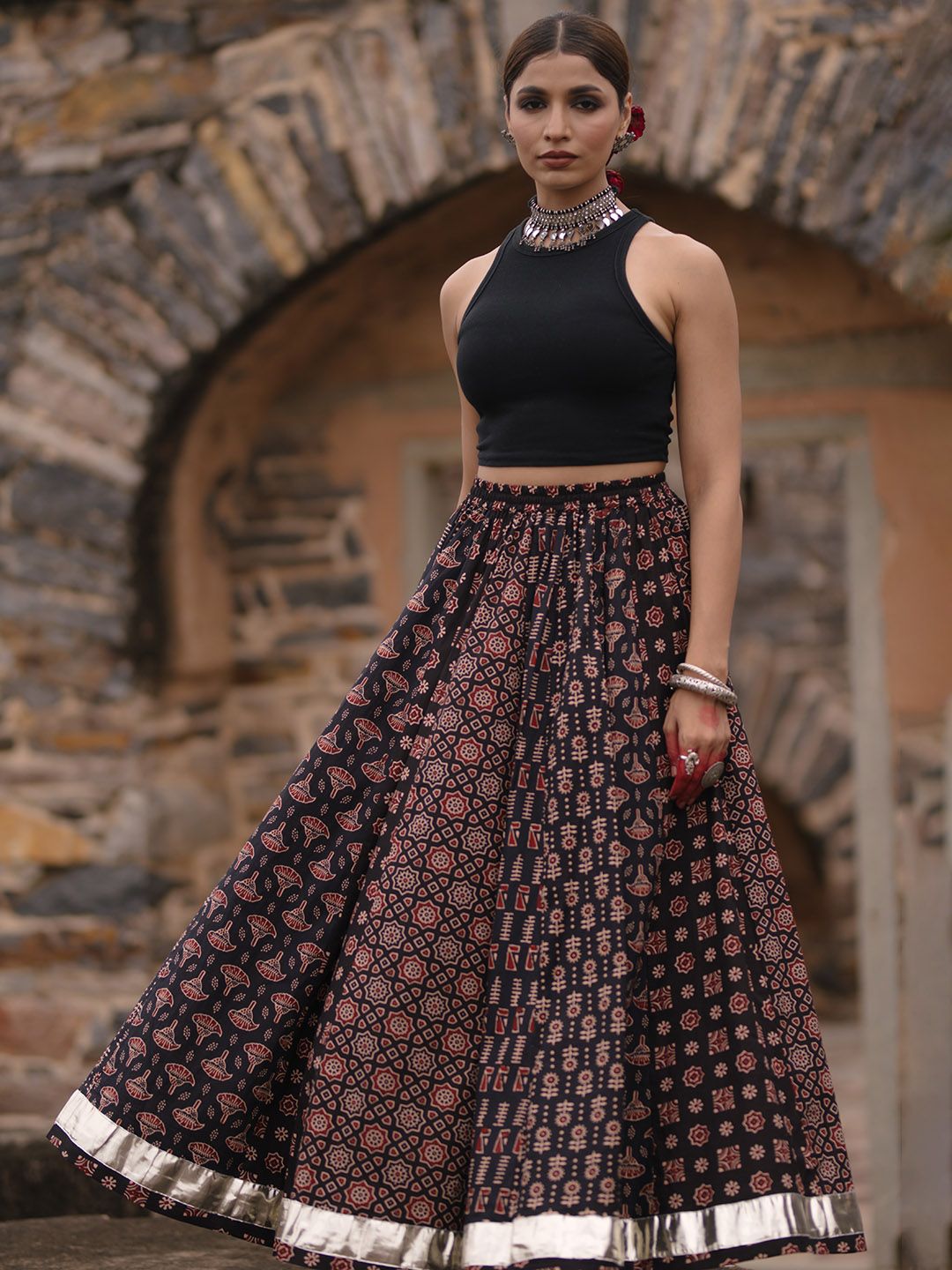 Anayna Women Printed A-Line Flared Cotton Maxi Skirt Myntra sale