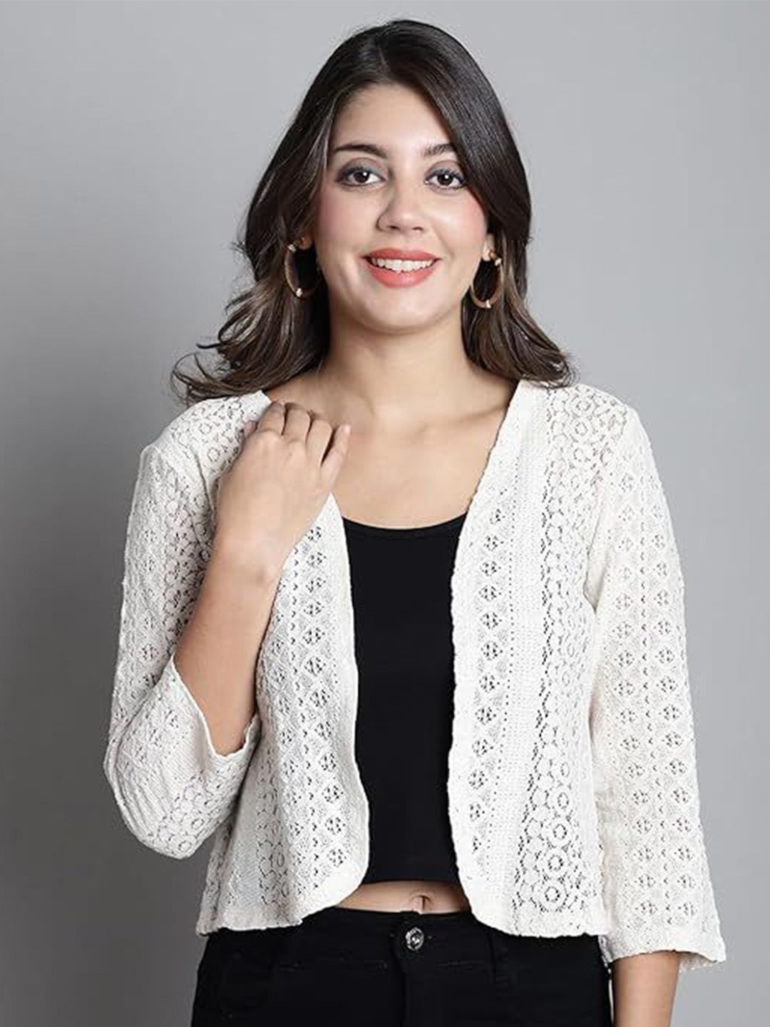 NATURE CRAFT NATURE CRAFT Self Design V-Neck Cotton Crop Shrug Myntra sale