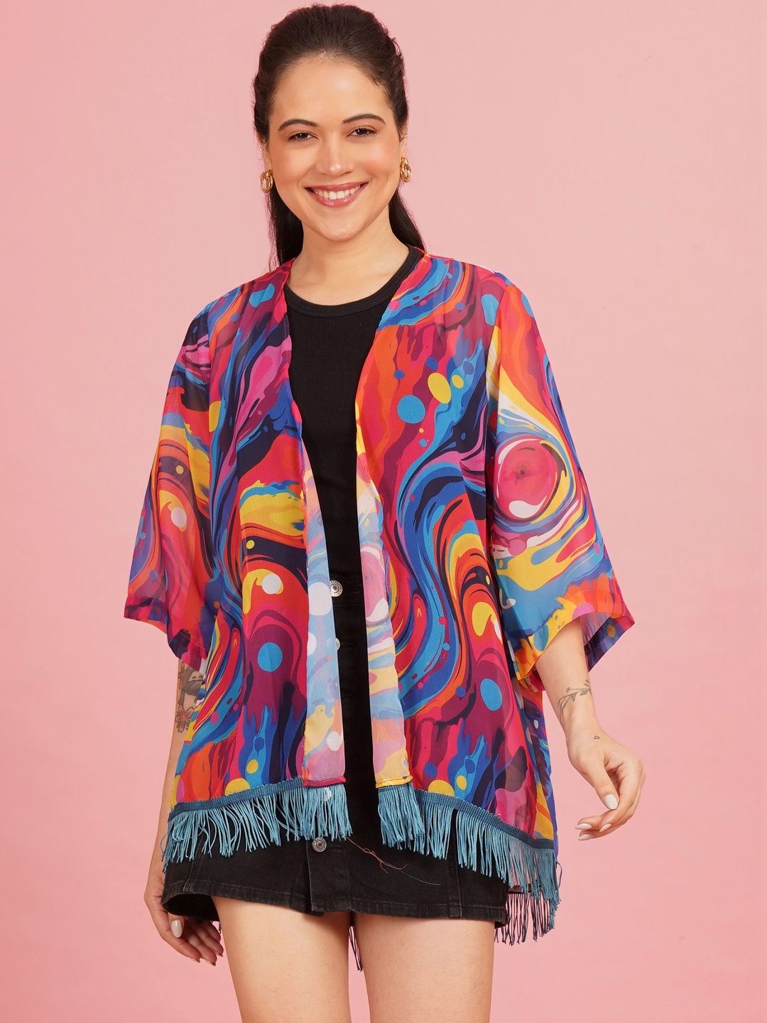 ARV TRENDS ARV TRENDS Women Printed Tasselled Shrug Myntra sale