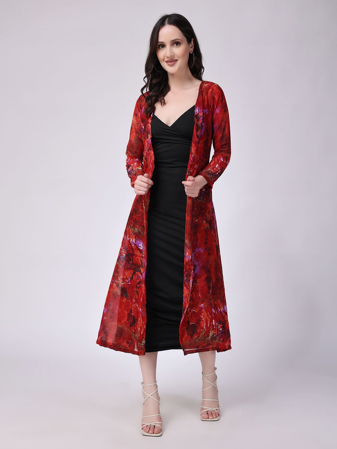 Moda Rapido Moda Rapido Printed V-Neck Longline Shrug Myntra sale