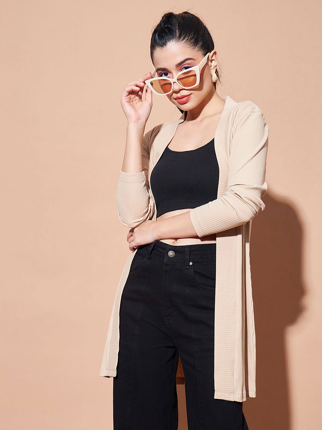SASSAFRAS BASICS SASSAFRAS BASICS Women Ribbed Open Front Longline Shrug Myntra sale
