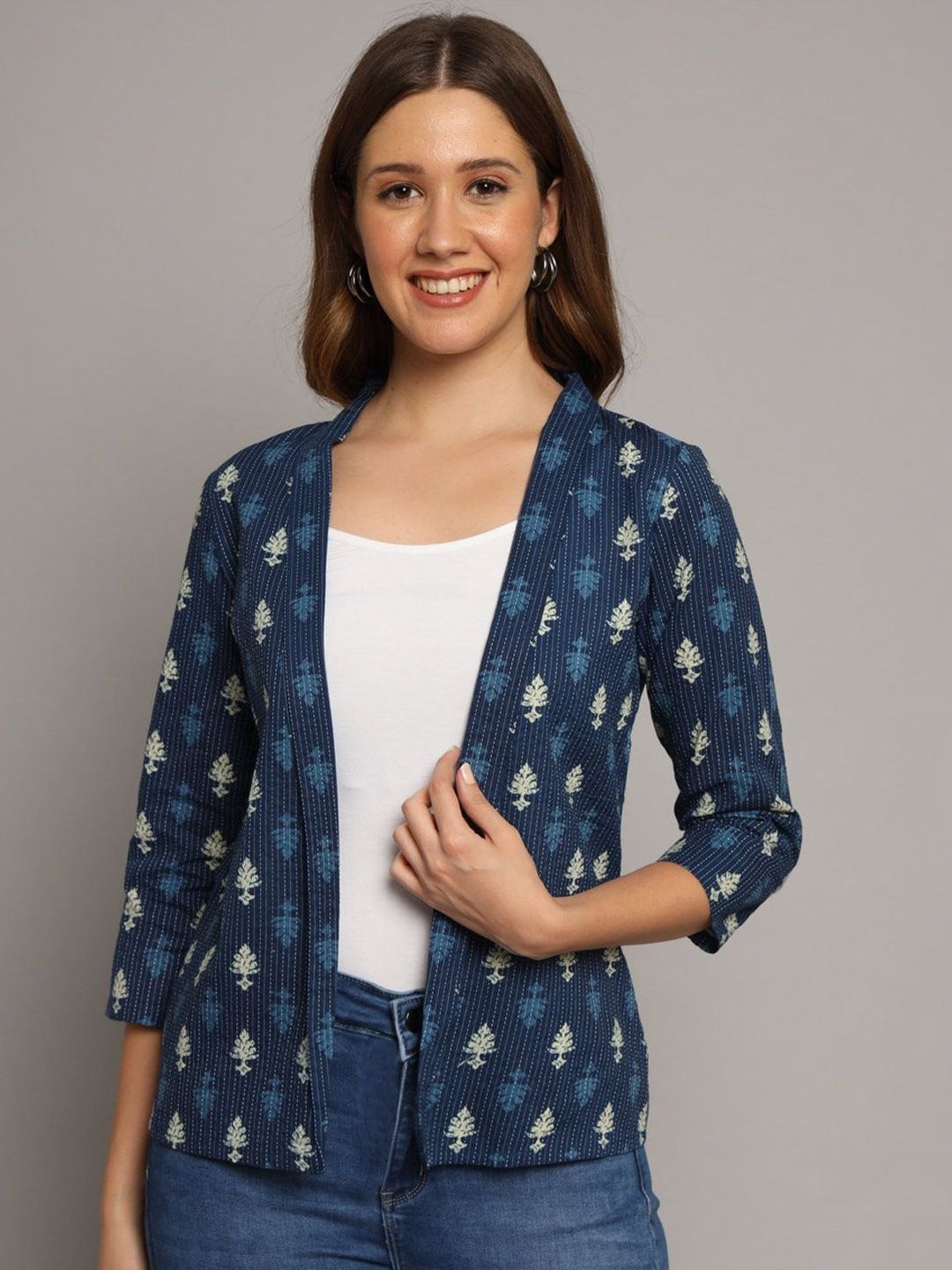 Sangria Sangria Women Indigo Blue Ethnic Motif Cotton Printed Casual Shrug Myntra sale