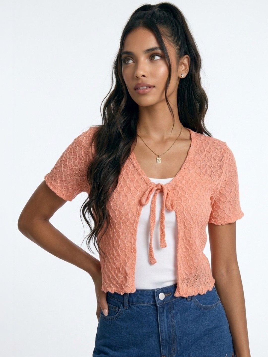 glitchez glitchez Women Crop Tie-Up Shrug Myntra sale
