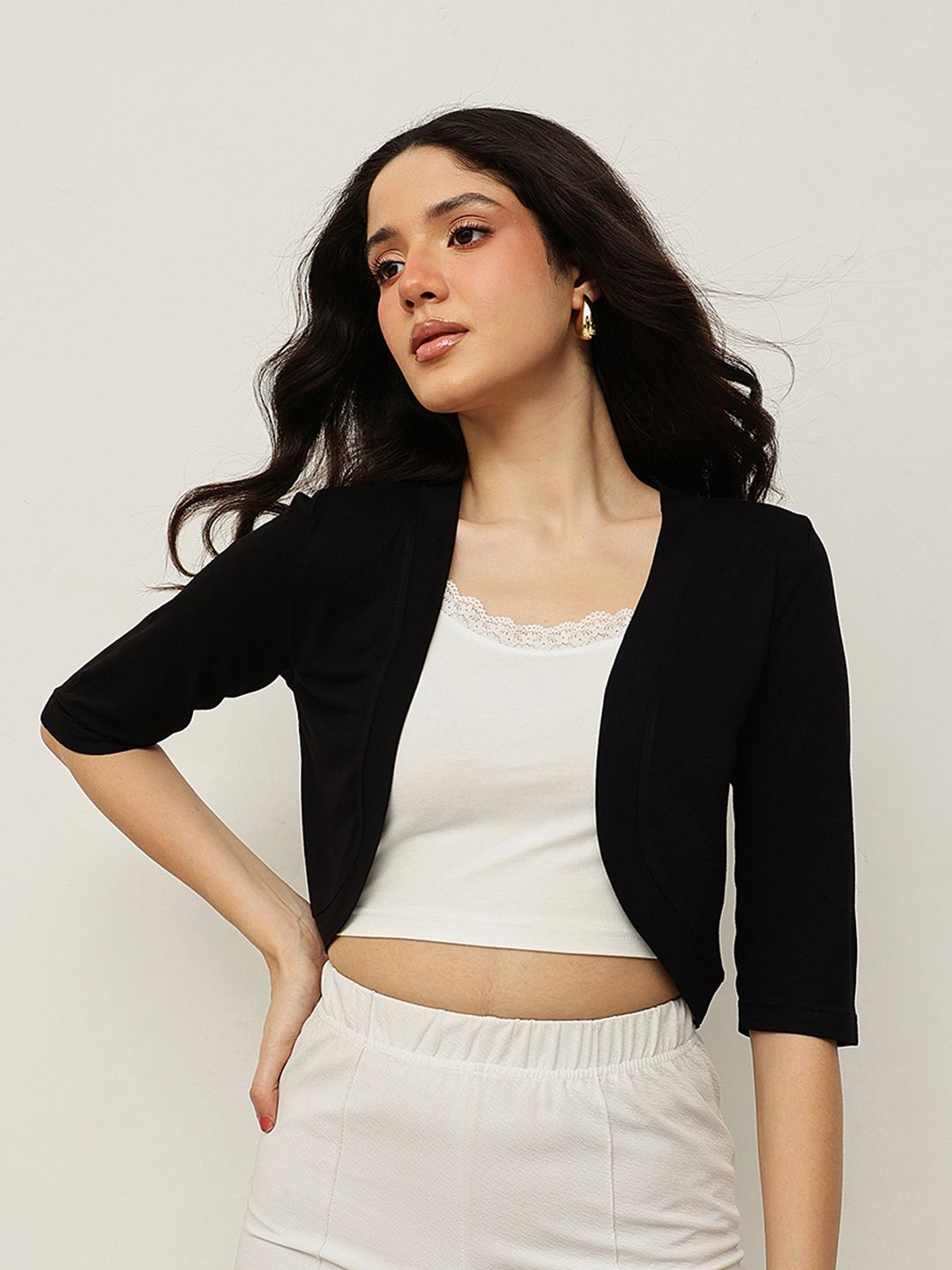 Espresso Espresso Black Solid Open Front Shrug Myntra sale