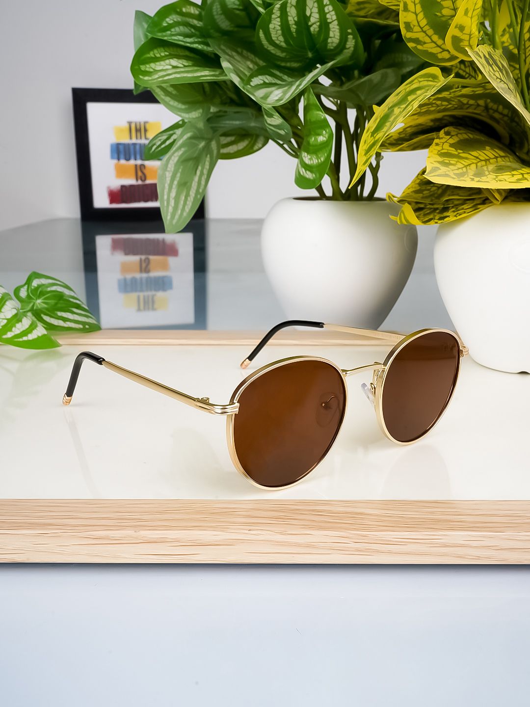 Voyage Adult Brown Lens & Gold-Toned Round Sunglasses UV Protected Lens Myntra sale