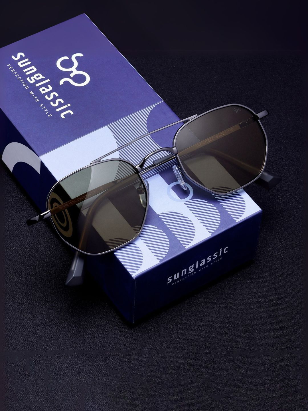 SUNGLASSIC Phantom Unisex Gun-Silver Green Hexagon Sunglasses Phantom-Gun-Light-Green Myntra sale