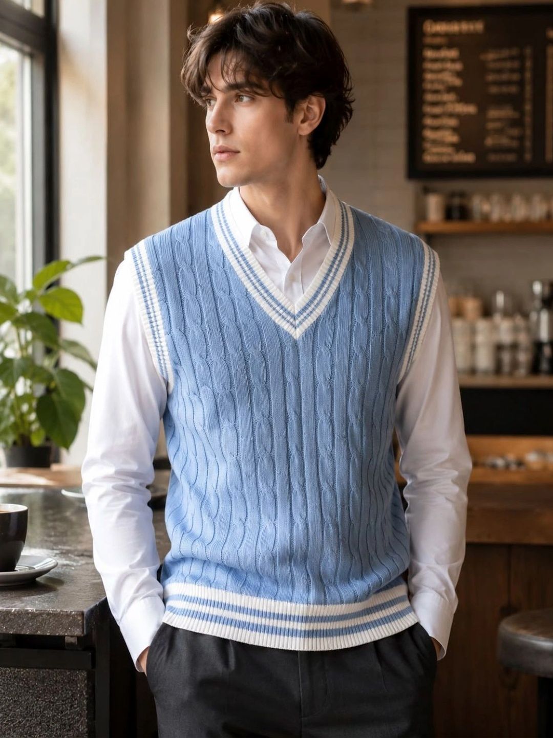 KARAMKAR Men Cable Knit Woollen Sweater Vest Myntra sale