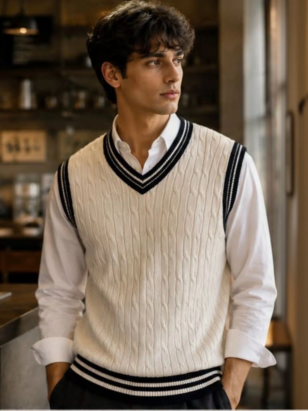 KARAMKAR Men Cable Knit Woollen Sweater Vest Myntra sale