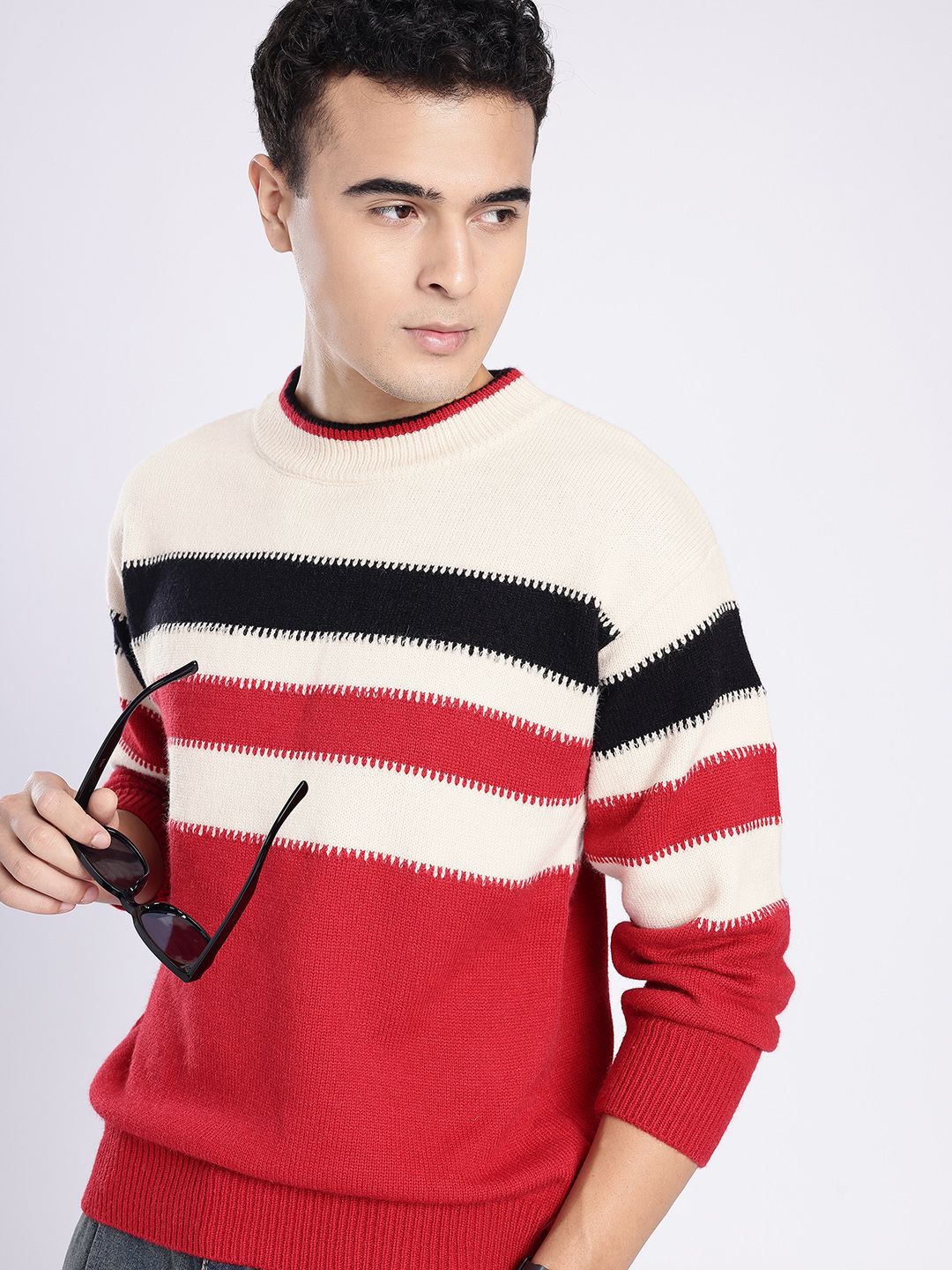 glitchez Colourblocked Striped Knitted Sweater Myntra sale