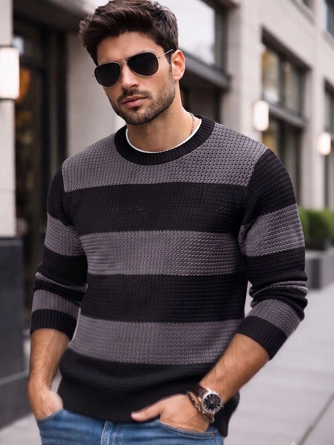 SZN Men Striped Pullover Myntra sale