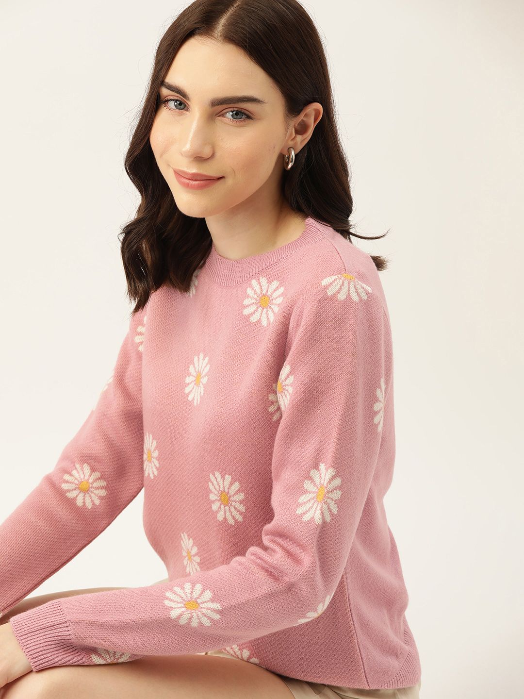 DressBerry Acrylic Floral Pattern Pullover Myntra sale