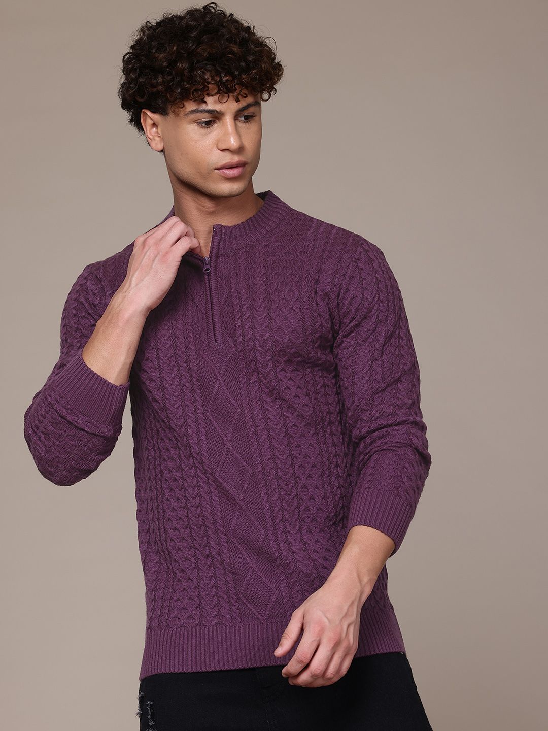 Roadster The Roadster Lifestyle Co. Cable Knit Acrylic Pullover Myntra sale