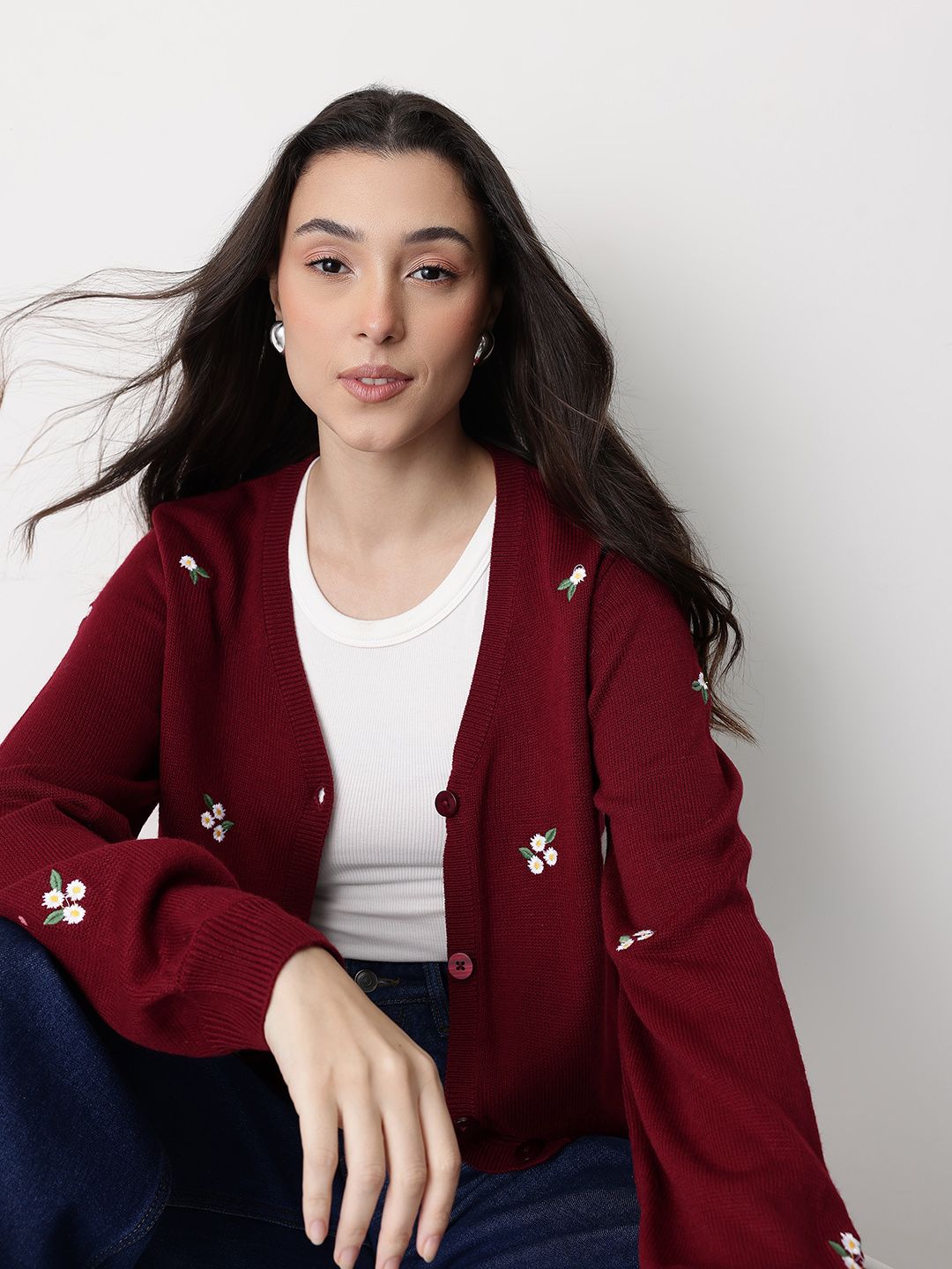 Mast & Harbour Floral V-Neck Cardigan Myntra sale