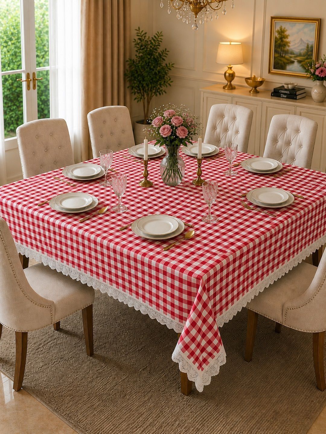 RRC Red Geometric Printed Cotton 6-Seater Table Cover Myntra sale