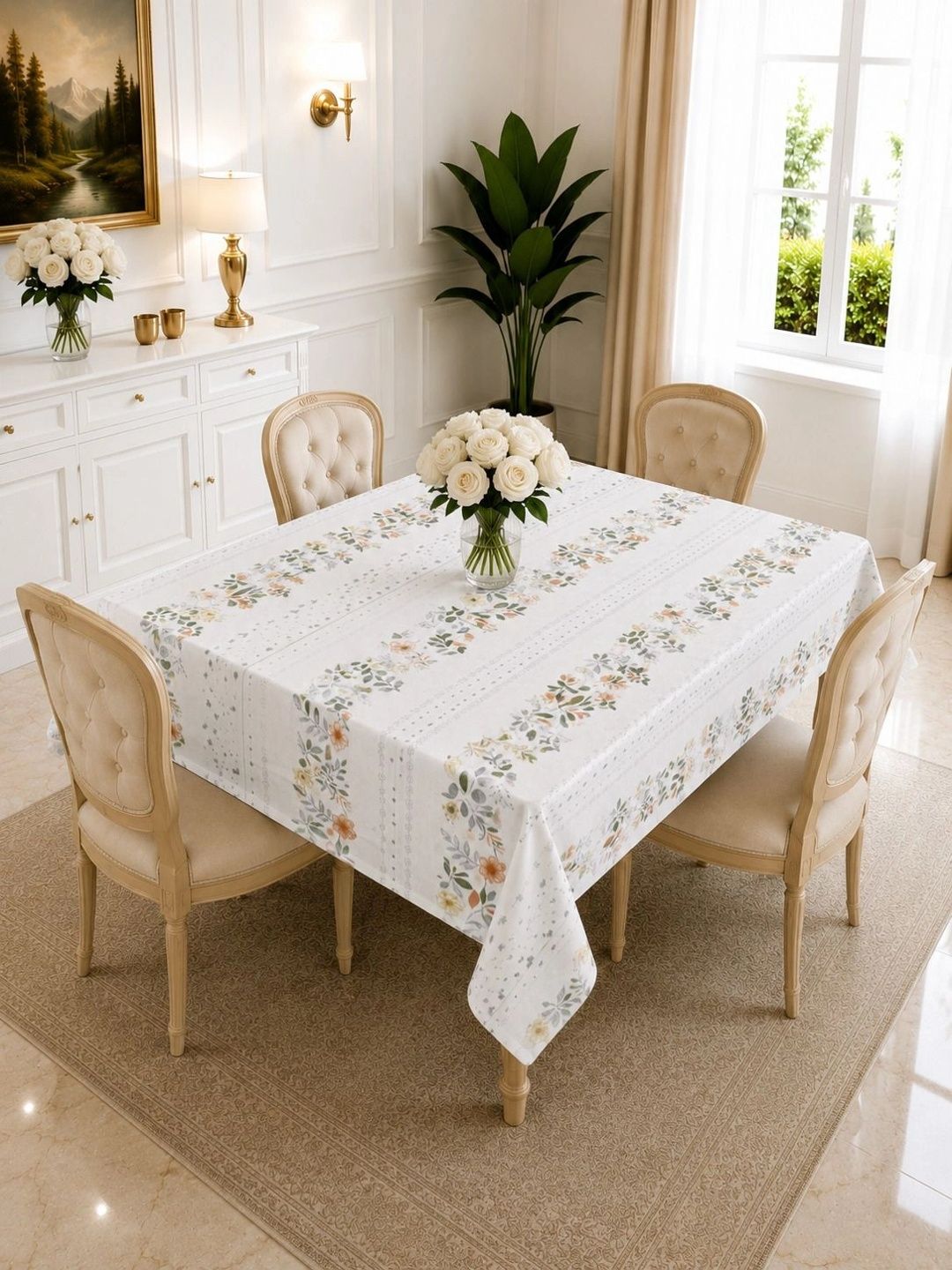 RRC Cream-Coloured Set of 2 Floral Cotton 4-Seater Table Cover Myntra sale