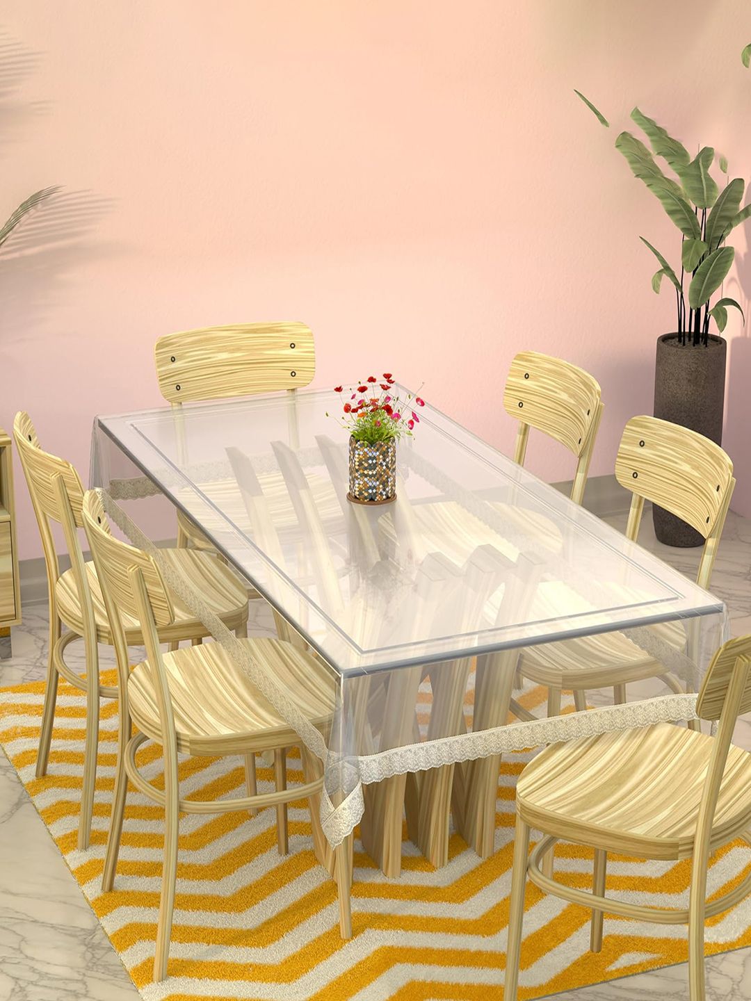 Kuber Industries Transparent Silver Lace PVC 6 Seater Dining Table Cover Myntra sale