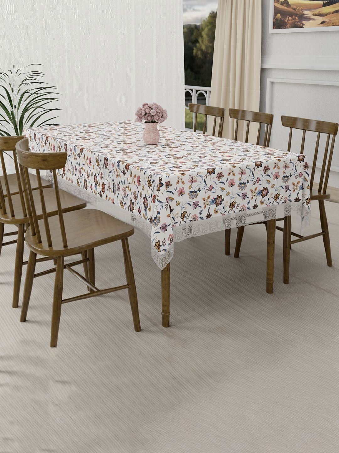 Myntra Elegant Homes Cream Floral Waterproof 6-Seater Table Cover Myntra sale