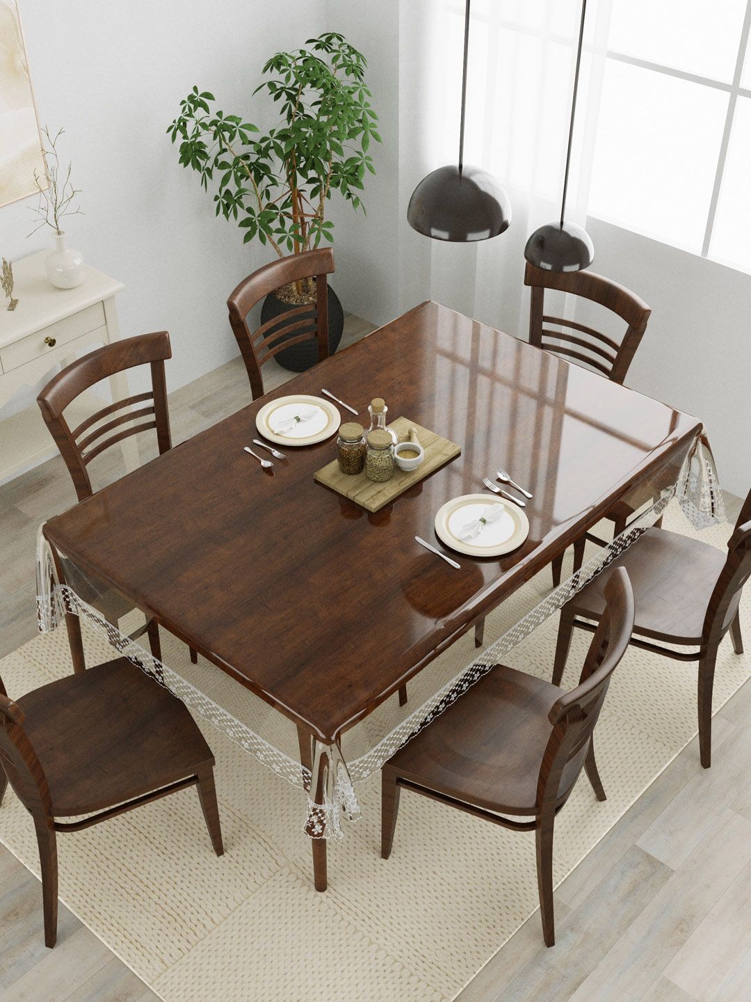 Clasiko 6 Seater PVC Dining Table Cover 60x90 Inch Anti Slip Transparent Silver Lace Myntra sale