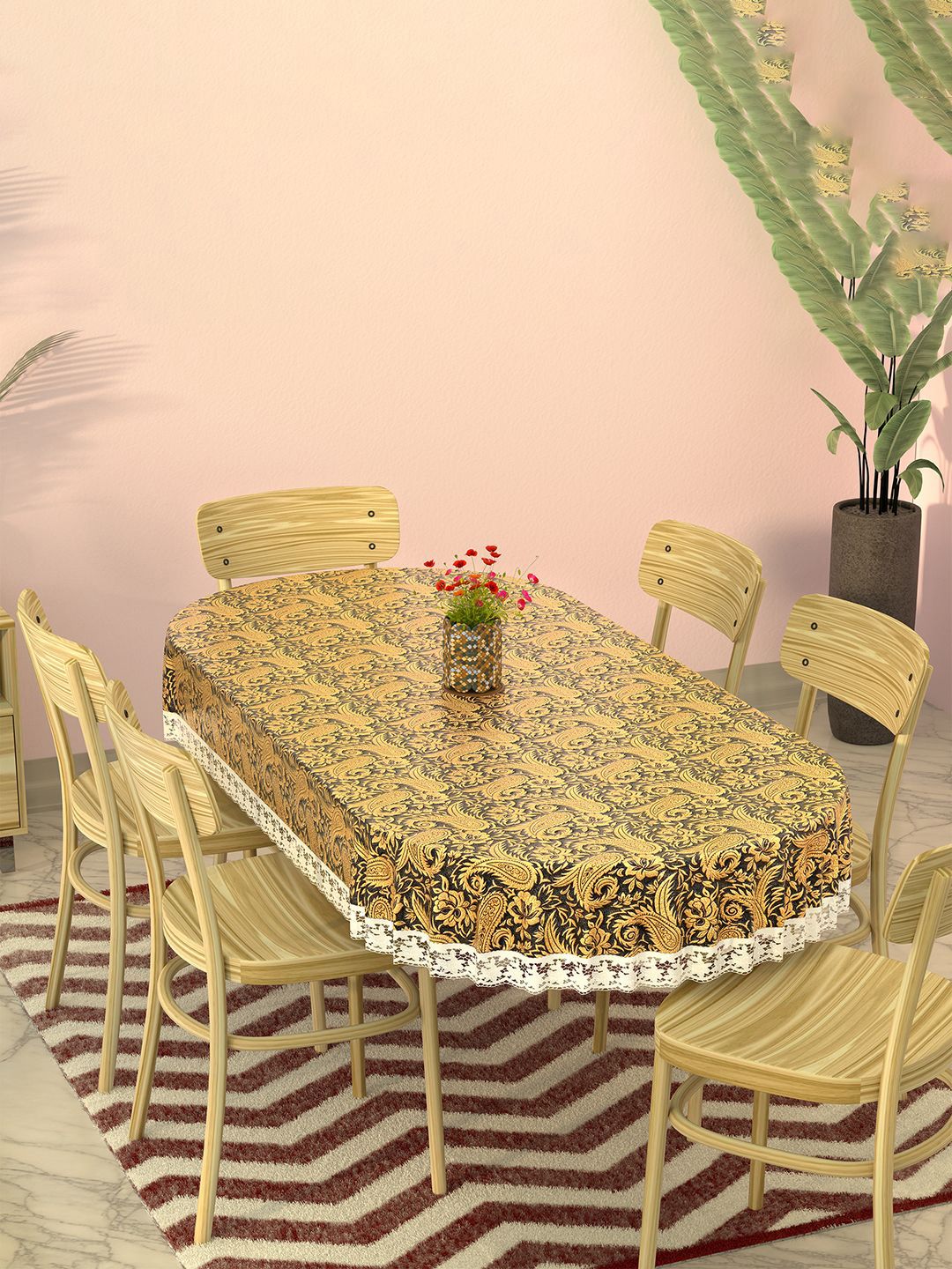 Kuber Industries Black Golden Floral Oval Waterproof Dining Table Cover Myntra sale