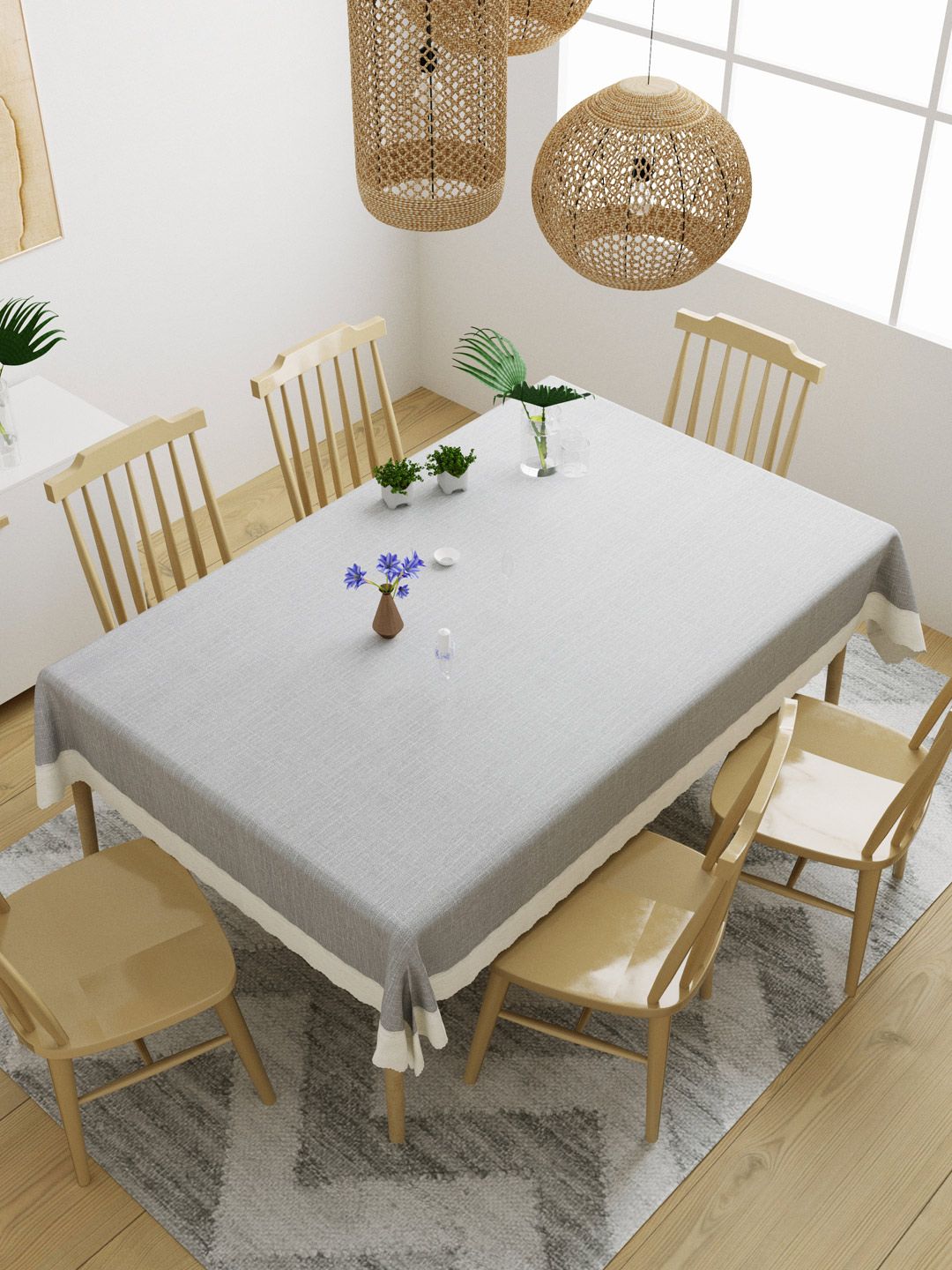 DREAM WEAVERZ Grey & White Solid 6-Seater Table Cover Myntra sale