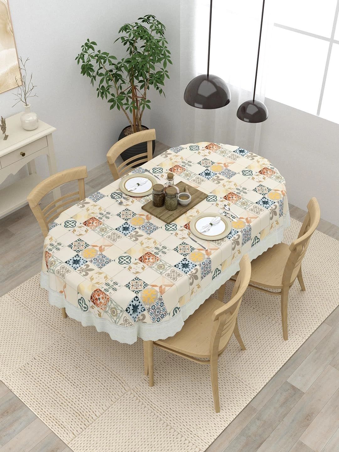 Myntra Elegant Homes Multicoloured Geometric Printed Waterproof Oval 4-Seater Table Cover Myntra sale