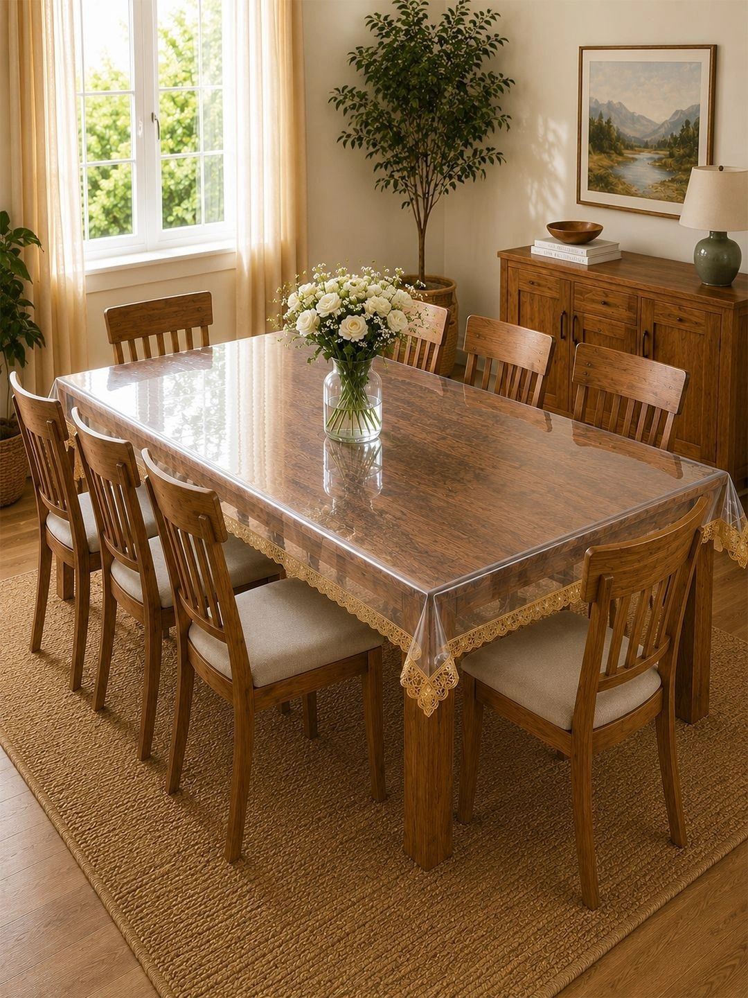 The Home Story Gold-Toned Waterproof 8-Seater Table Cover with Embellished details Myntra sale