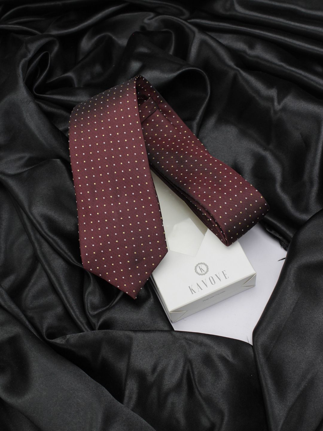 Kavove Men Maroon The Refreshing Twin Polka Dot Woven Design Broad Tie Myntra sale
