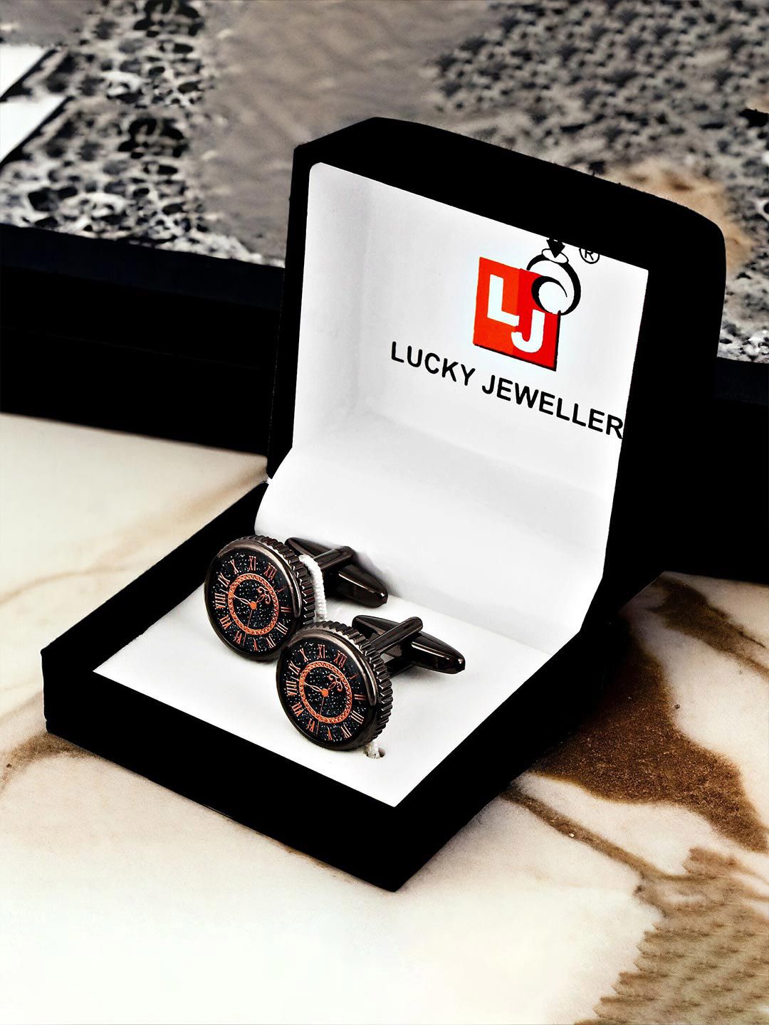 LUCKY JEWELLERY Silver Plated Printed Round Blazer Cufflinks Myntra sale