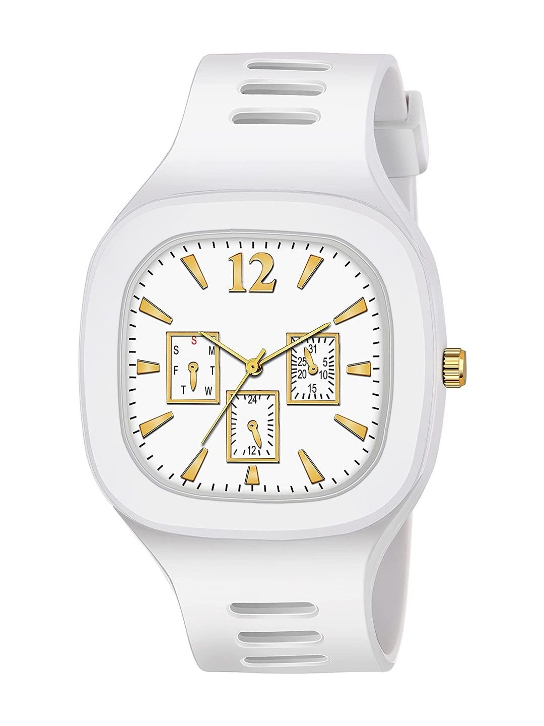 Brostin Unisex Dial & Straps Analogue Date Aperture Watches White Miller Square Watch Myntra sale
