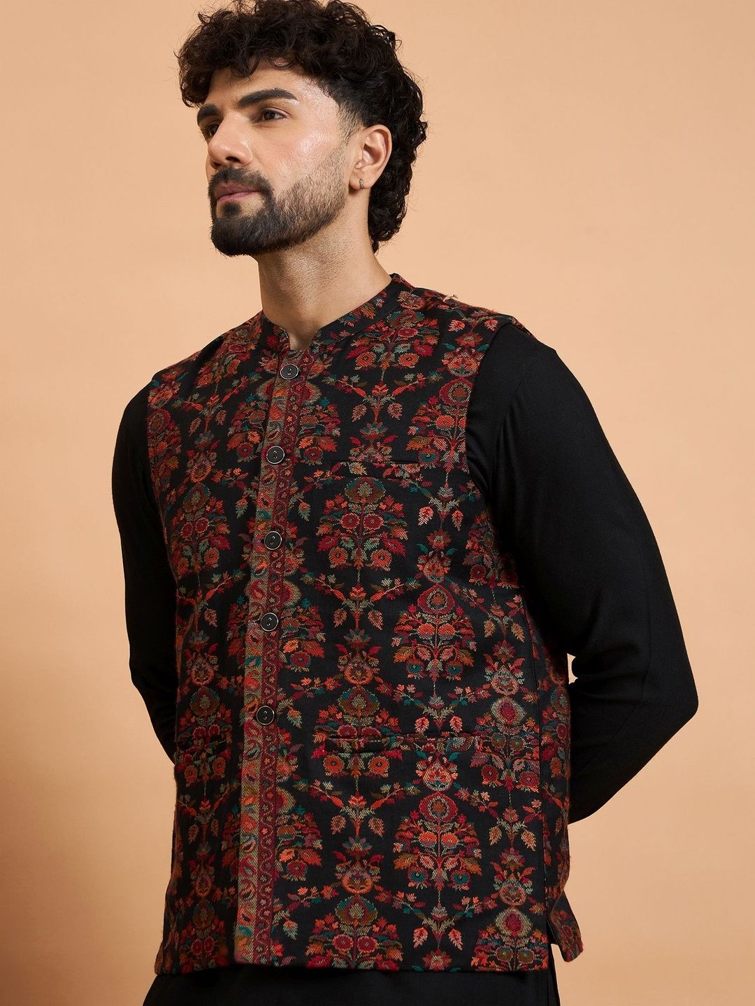 House of Pataudi Men Ethnic Winter Pashmina Woven Design Nehru Jacket Myntra sale