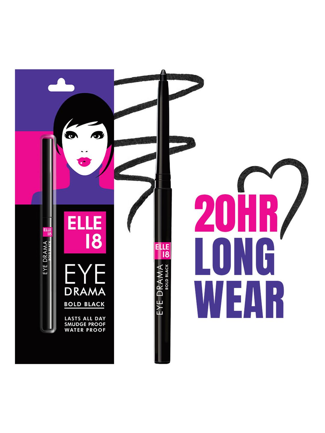 ELLE 18 Eye Drama Smudgeproof Long-Wear Kajal With Deep Pigment 0.35g - Deep Black Myntra sale