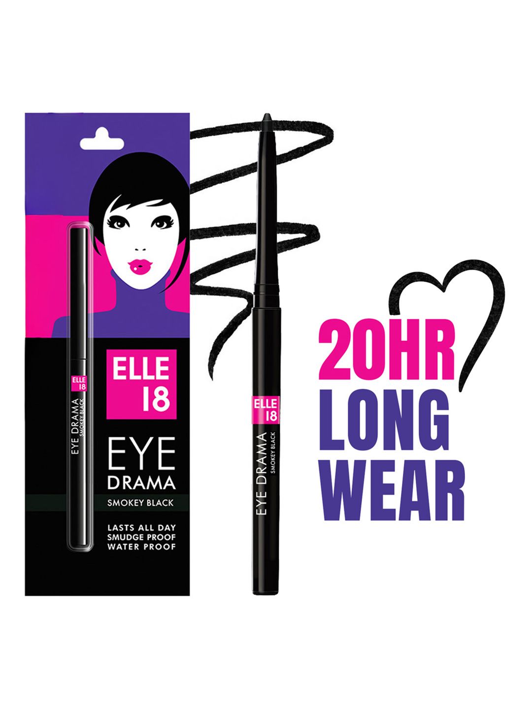 ELLE 18 Eye Drama Smudgeproof Long-Wear Kajal With Deep Pigment 0.35g - Smokey Black Myntra sale