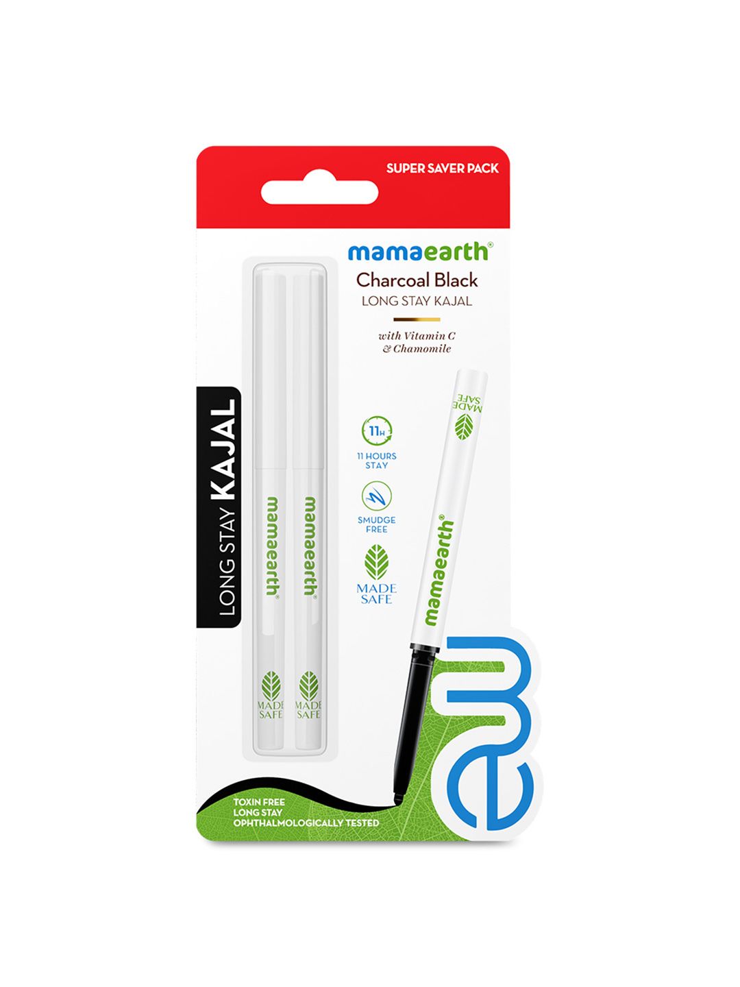 Mamaearth Pack of 2 Long Stay Kajals with Vitamin C 0.35g Each - Charcoal Black Myntra sale