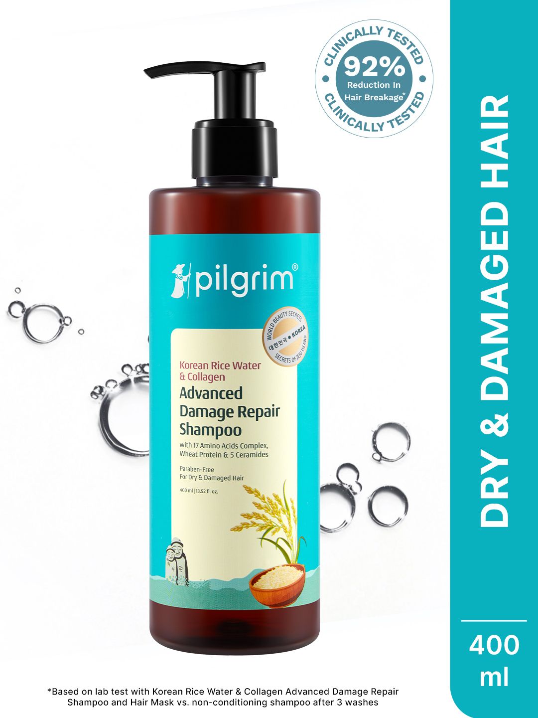 Pilgrim Korean Rice Water & Collagen Advanced Damage Repair Shampoo - 400 ml Myntra sale