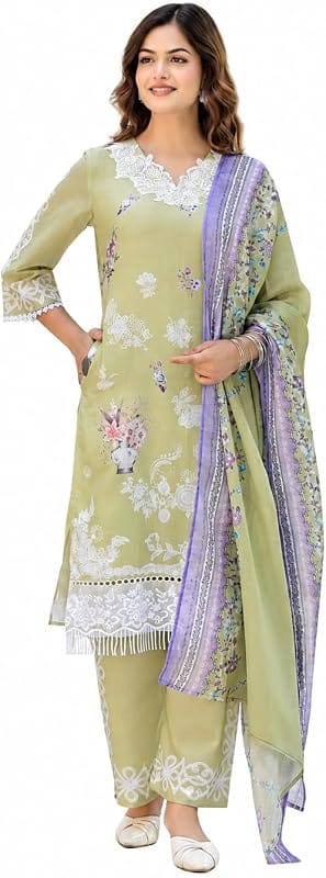 Myra Green Floral Cotton Kurta Set