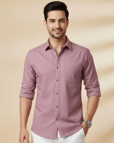 Neonomad Men Regular Fit Spread-Collar Shirt Dusty Pink