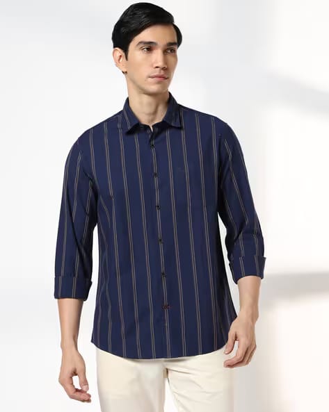 Netplay Men Striped Slim Fit Shirt Navy Blue