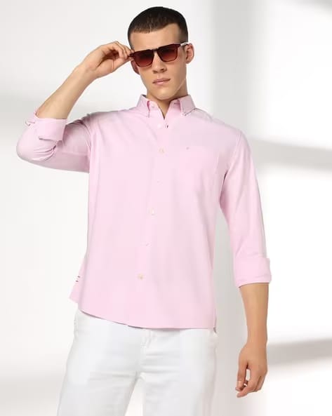 Netplay Men Slim Fit Cotton Shirt Pink