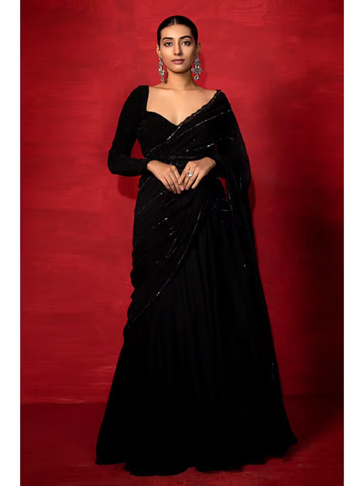 Nyri Black Blooming Lehenga Style Saree with Stitched Lehenga & Dupatta with Unstitched Blouse Nykaa Fashion sale